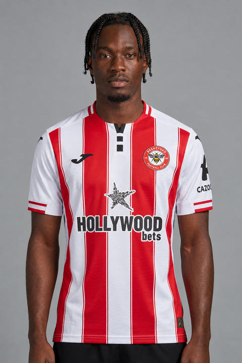 AI recreation of the Brentford home 2025/26 shirt, generated by Kitlist from its documented design record.