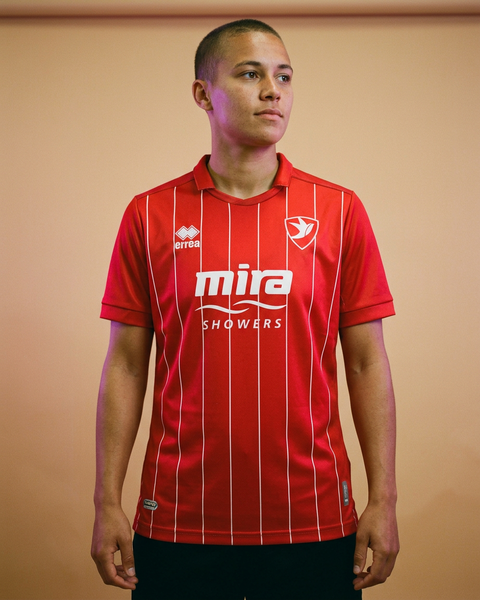 AI recreation of the Cheltenham Town FC home 2022/23 shirt, generated by Kitlist from its documented design record.