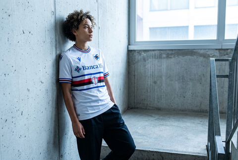 AI recreation of the U.C. Sampdoria away 2022/23 shirt, generated by Kitlist from its documented design record.
