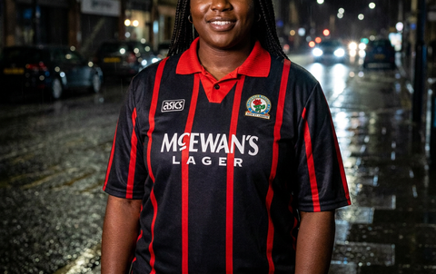 AI recreation of the Blackburn Rovers away 1994-96 shirt, generated by Kitlist from its documented design record.
