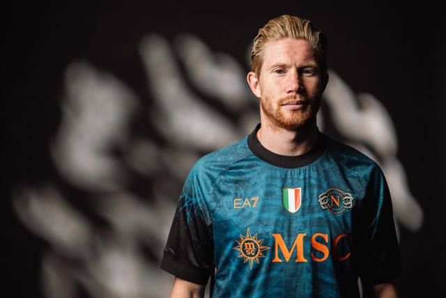 A close-up studio shot of the SSC Napoli Halloween special edition shirt by EA7.