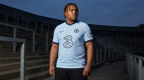 AI recreation of the Chelsea away 2020/21 shirt, generated by Kitlist from its documented design record.