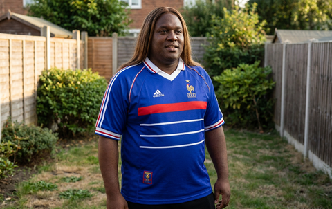 AI recreation of the France men's national association football team home 1998 shirt, generated by Kitlist from its documented design record.