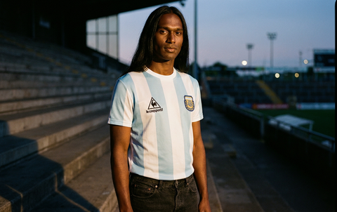 AI recreation of the Argentina home 1986 shirt, generated by Kitlist from its documented design record.