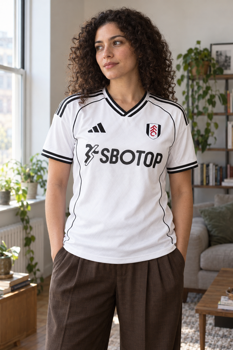 AI recreation of the Fulham home 2025/26 shirt, generated by Kitlist from its documented design record.