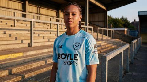 AI recreation of the West Ham United third 2026/27 shirt, generated by Kitlist from its documented design record.