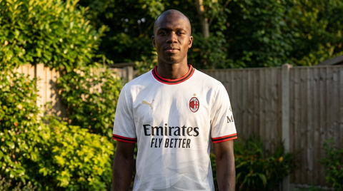AI recreation of the AC Milan away 2026/27 shirt, generated by Kitlist from its documented design record.
