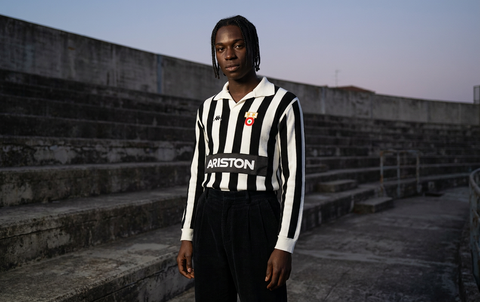 AI recreation of the Juventus home 1983/84 shirt, generated by Kitlist from its documented design record.