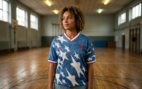 AI recreation of the USWNT away 1994 shirt, generated by Kitlist from its documented design record.