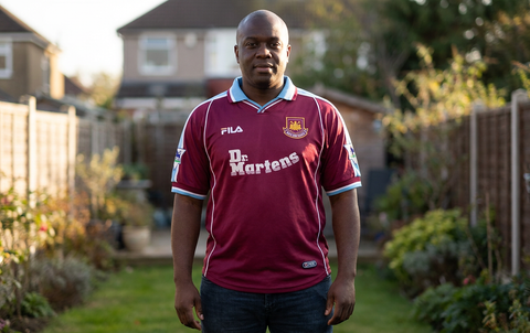 AI recreation of the West Ham United home 1999 shirt, generated by Kitlist from its documented design record.