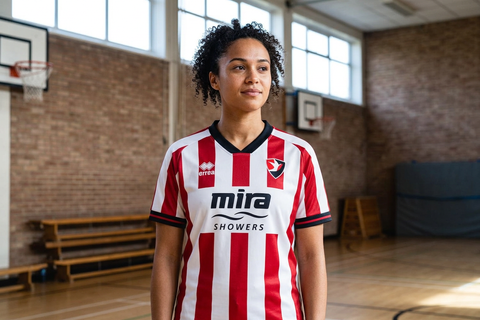 AI recreation of the Cheltenham Town FC home 2024/25 shirt, generated by Kitlist from its documented design record.