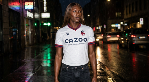 AI recreation of the Bologna away 2022/23 shirt, generated by Kitlist from its documented design record.