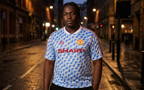 AI recreation of the Manchester United away 1990-92 shirt, generated by Kitlist from its documented design record.